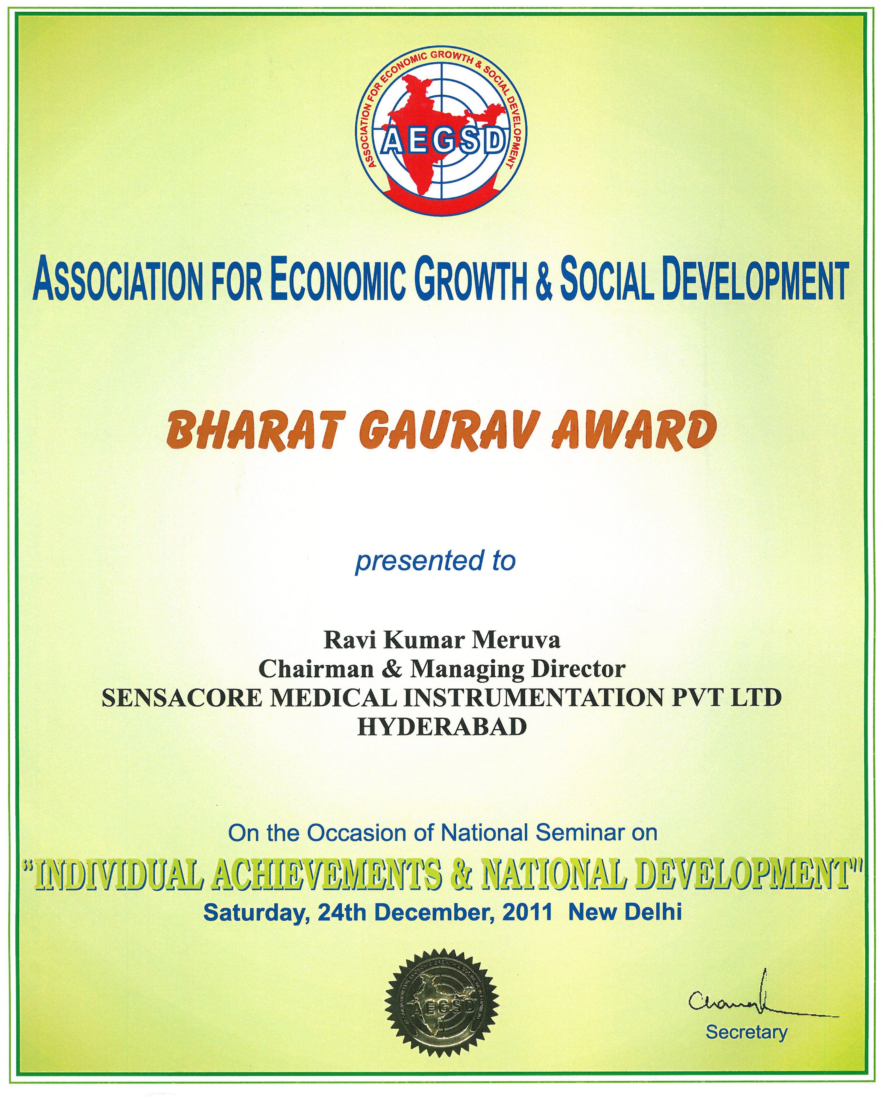Sensa Core Bharat Gaurav Award