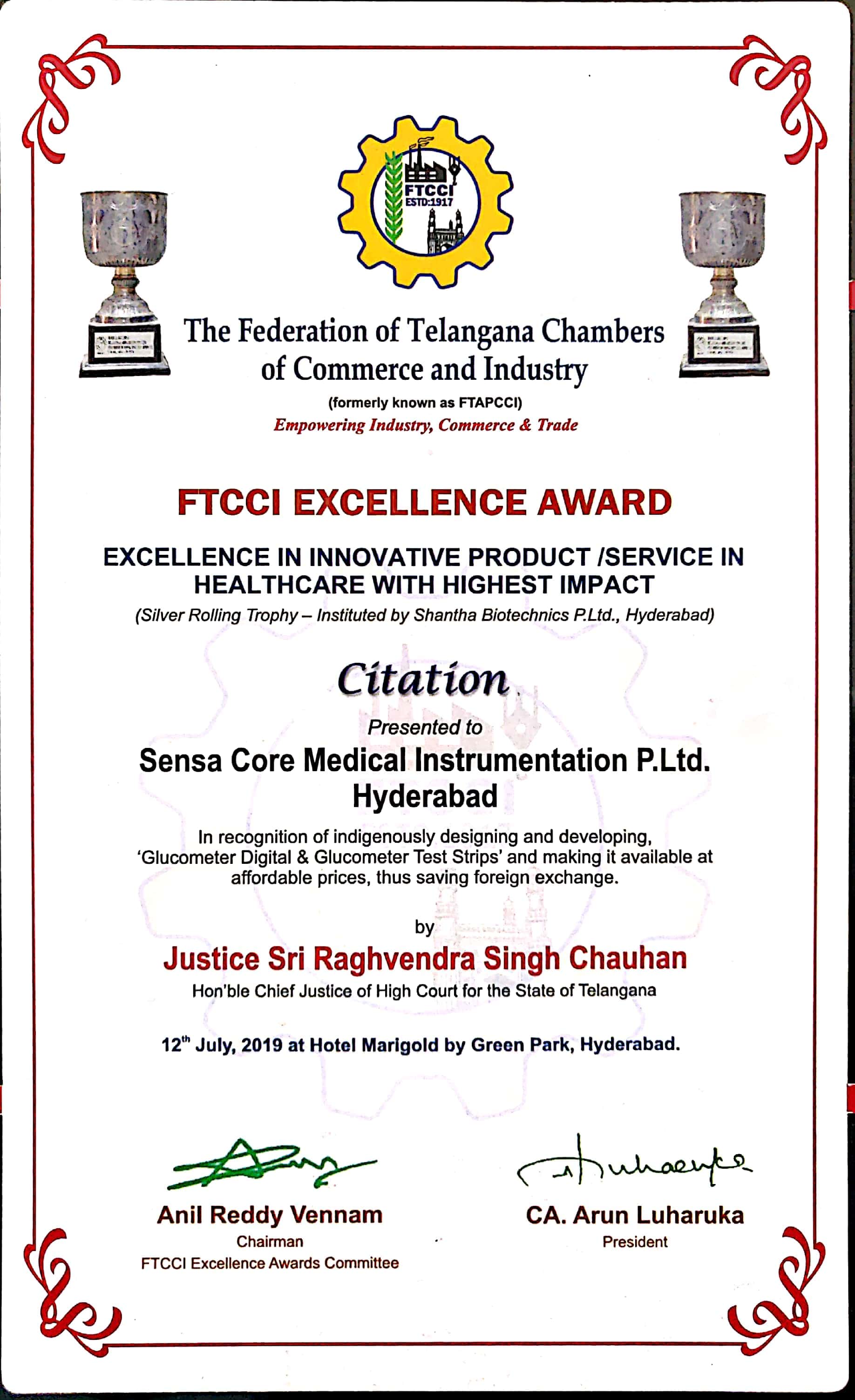 FTCCI Excellence Award - Sensa Core